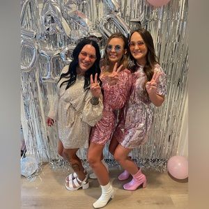 Rainbow Sequin Festival Dress Short Sleeved Tshirt Dress with Belt